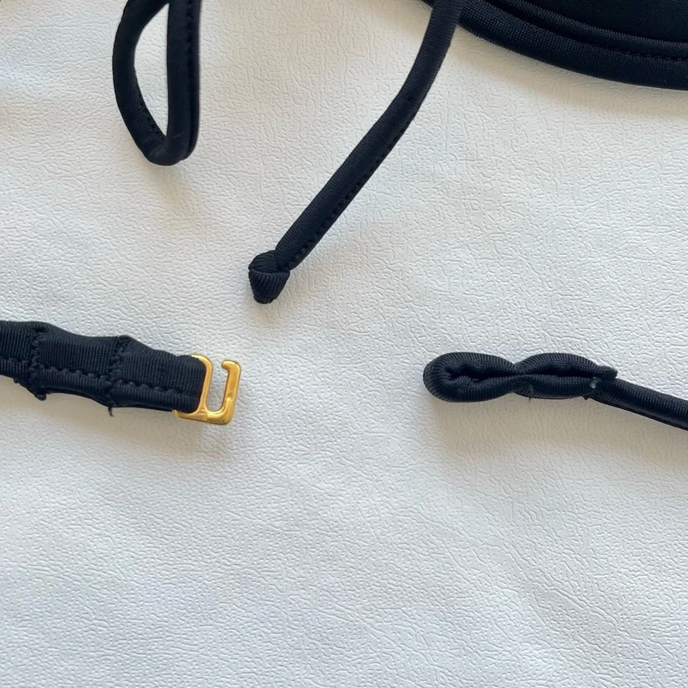 Victoria’s Secret Black String Bikini w/Edgy Lace-Up Details Top (M) Bottom (L) - Picture 5 of 10